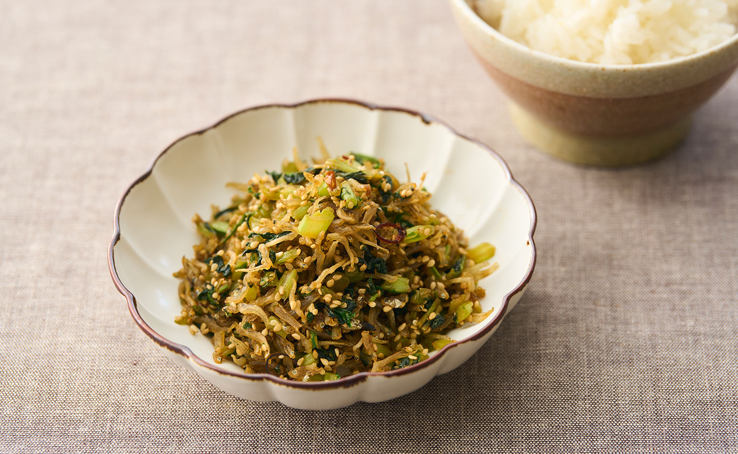 大根の葉とじゃこのふりかけの盛り付け例