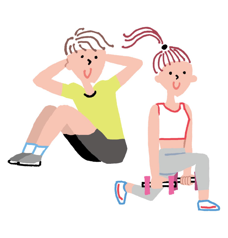 筋トレやエクササイズを行う男女のイラスト