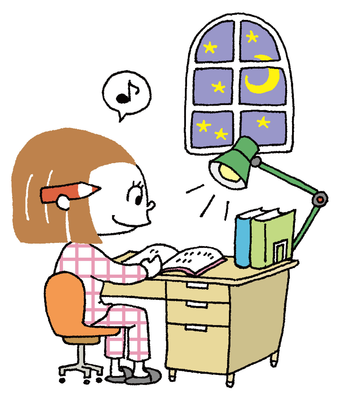 就寝前の学習（眠る前のゴールデンタイム）を描いたイラスト