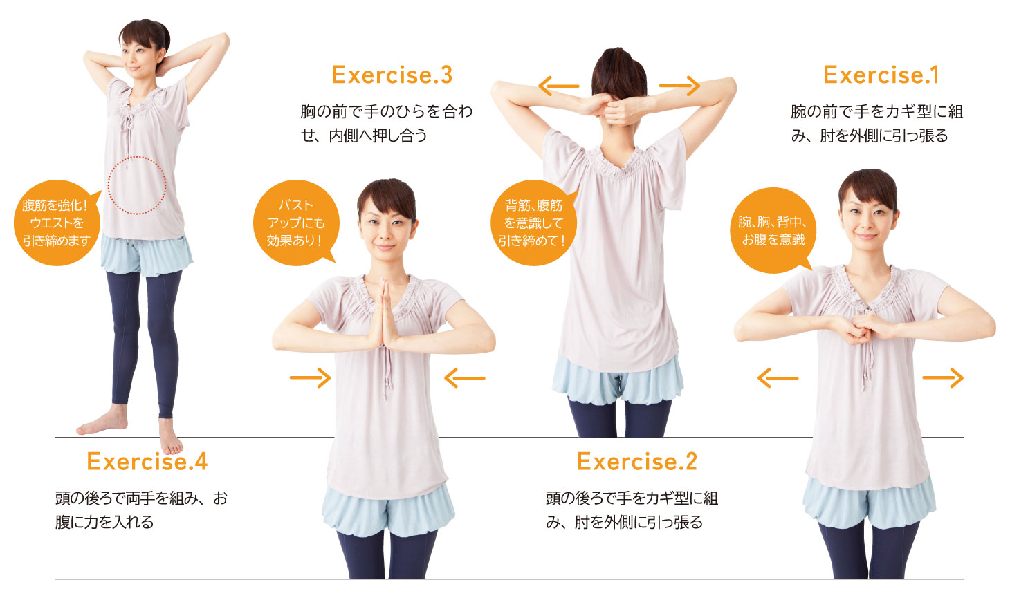 アイソメトリック運動（上半身のエクササイズ1〜4）