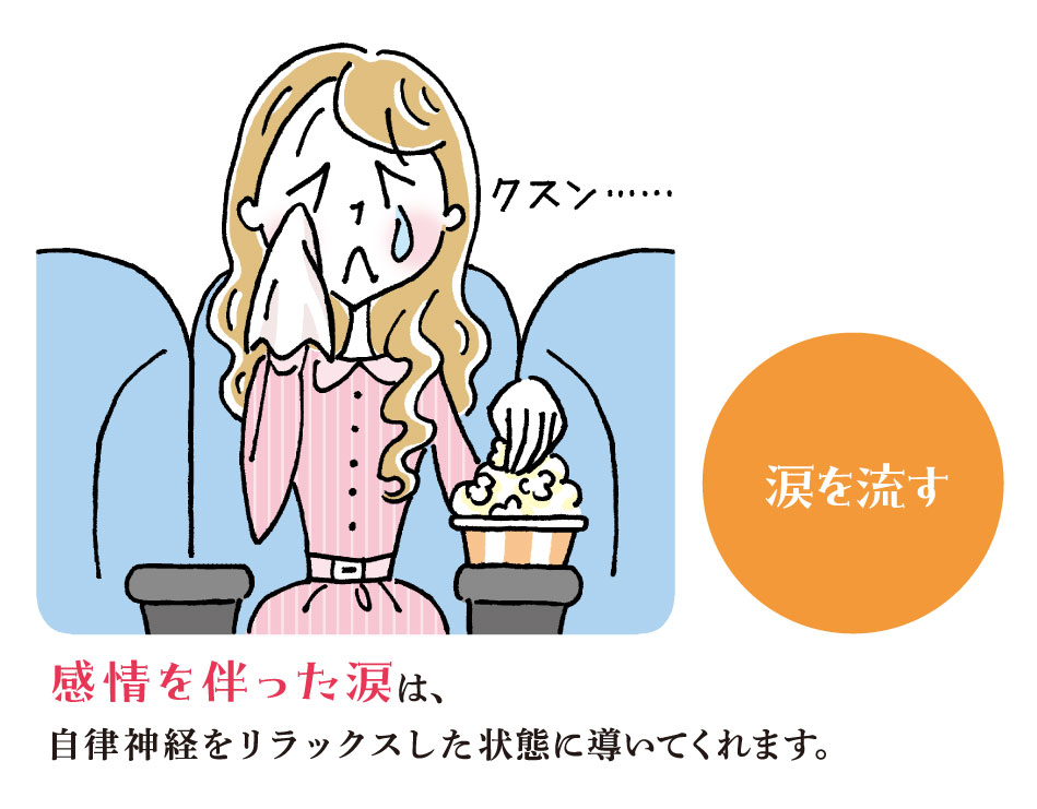 感情を伴う涙でリラックスするイメージ（泣いている女性）のイラスト